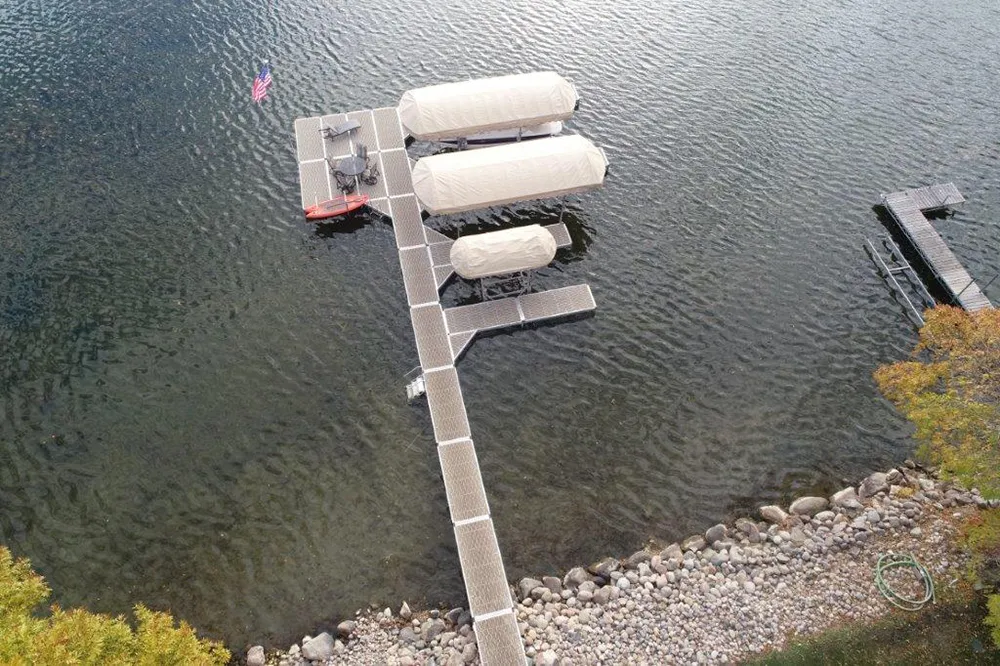 Aerial view of dock and lifts on lake